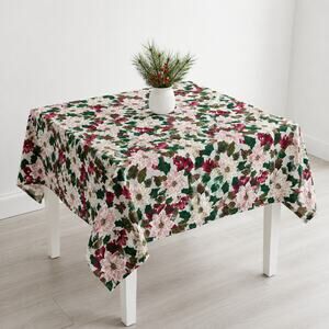 Vintage Poinsettia Tablecloth Small Square 50" 100% Cotton Fashion Industries